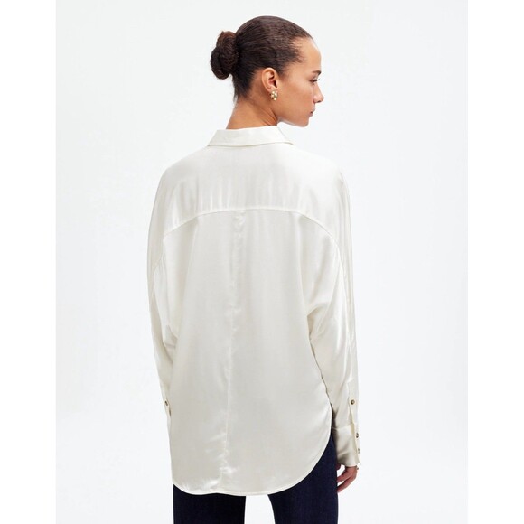 Madewell Women’s Relaxed Dolman Button-Up Shirt in Satin NWT Size M Medium - Picture 6 of 13